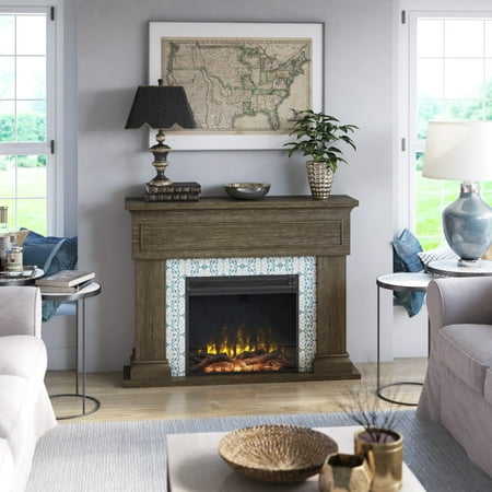 Twin Star Home Wall Mantel Electric Fireplace with Reversible Surround in Hooper Oak