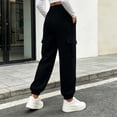 thumbnail image 5 of WIZUTIZ Women's Solid Color High Rise Jogger Pants Elastic Drawstring Waist Side Pockets Tapered Ankle Long Length Casual Sweatpants Soft Stretchy Everyday, 5 of 6