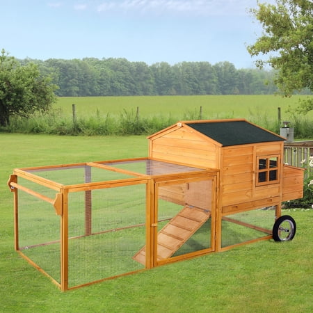YODOLLA 100" Large Chicken Coop Outdoor Hen House Wood Chicken Tractor with Wheels and Nesting Box, Poultry Cage with Run