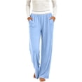 thumbnail image 3 of Liuinsasek Womens Casual Lounge Long Pants Fashion Solid Color Lightweight Pajama Pants Elastic Waist with Pockets Wide Leg Yoga Pants, 3 of 10