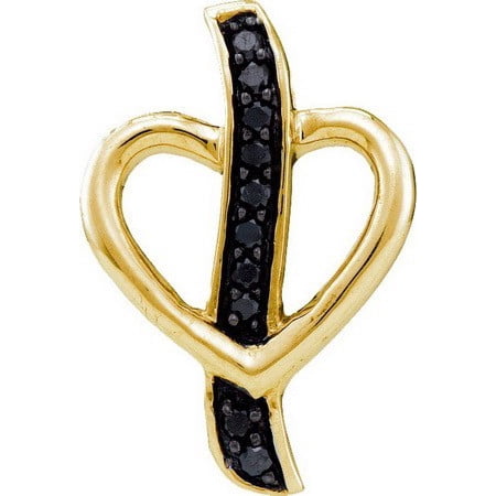 Sterling Silver 0.10CTW BLACK DIAMOND YELLOW PLATED HEART PENDANT
