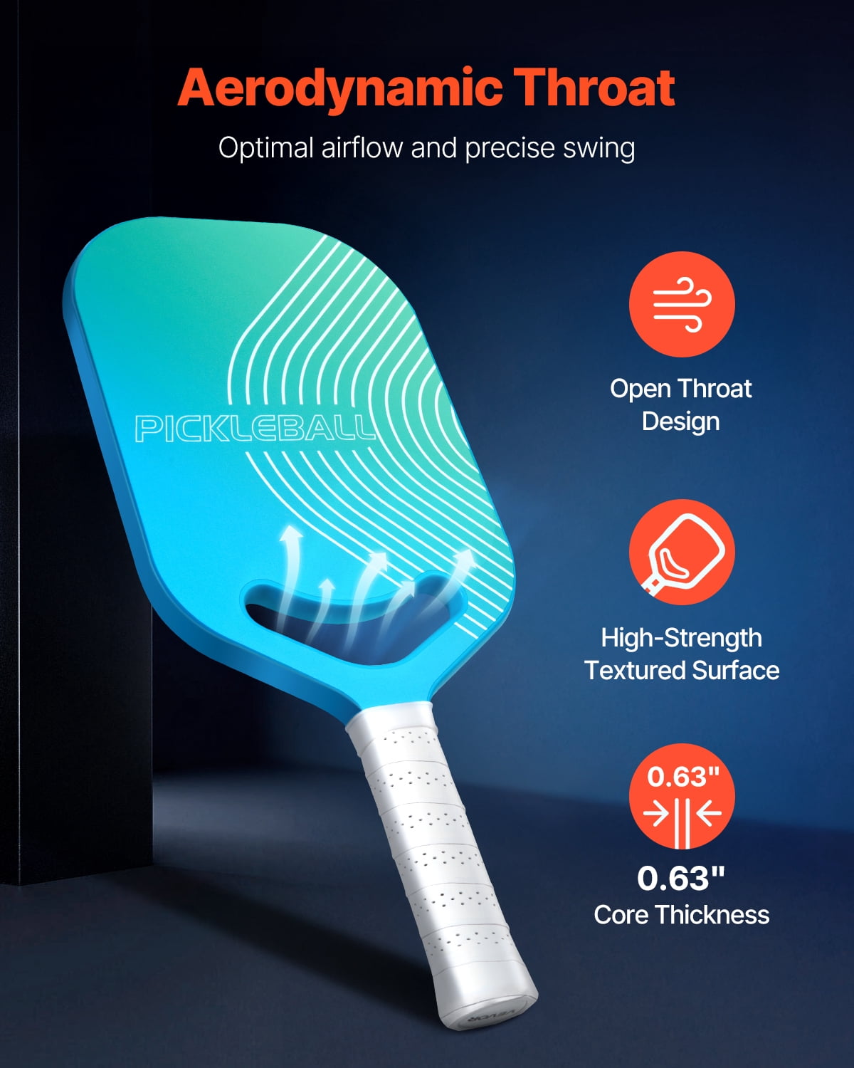 VEVOR Pickleball Paddle with Aero Throat, T700 Carbon Fiber Surface & Honeycomb Core, Professional Pickleball Paddle with Increased Power & Control & Spin, Pickle Ball Racket for Adults, Men & Women