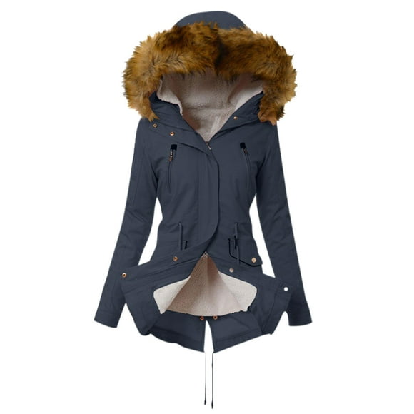 EGNMCR Womens Plaid Shacket Jacket, Long Sleeve Button Down Fleece Hooded Jackets, Warm Coat Womens Ladies Warm Jacket Winter Solid Turn Coat Hooded Collar Lambswoo Outerwear Women Coat