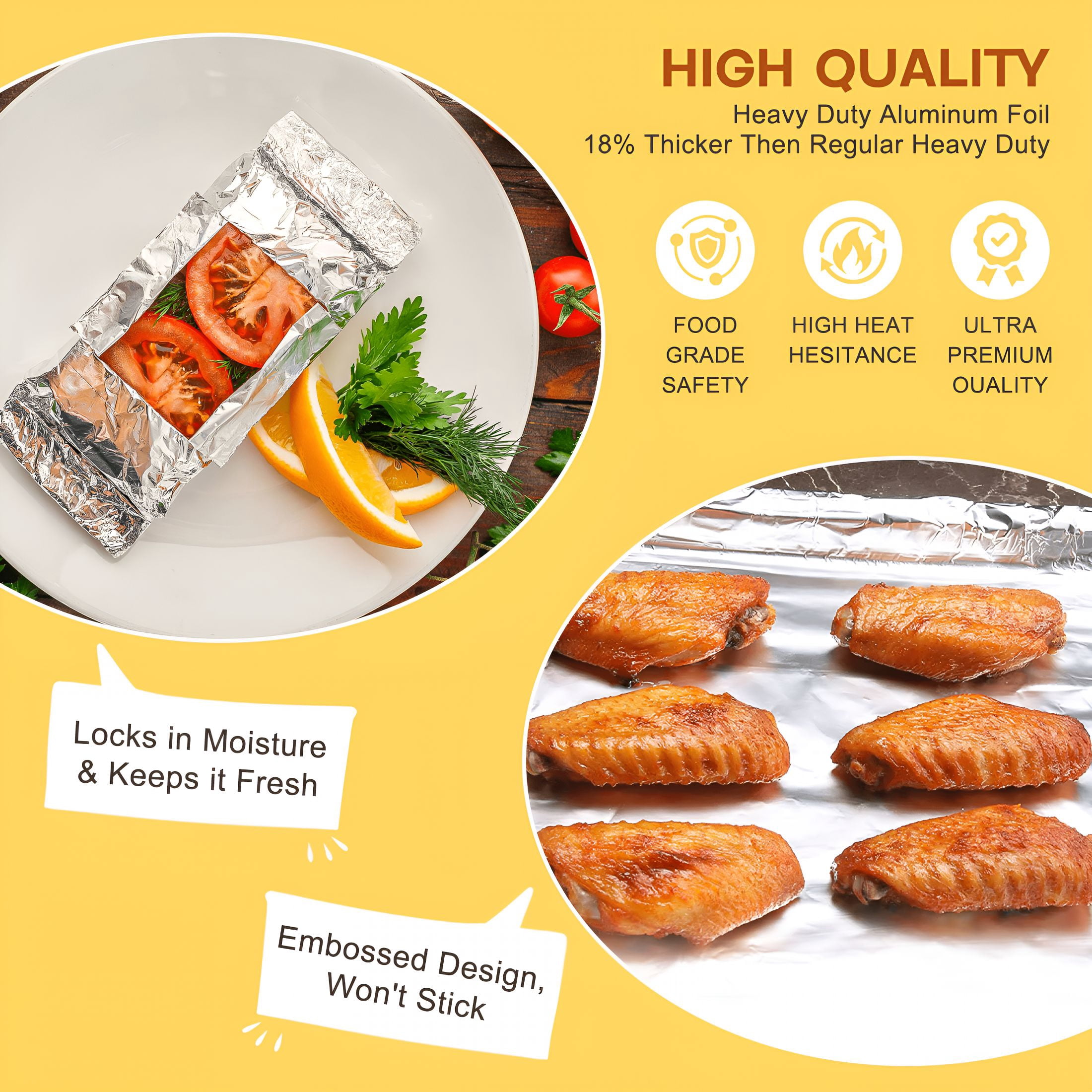 CCOCC Foil Wrap,Strength Aluminum Foil Roll with Serrated Cutter,Freezer Safe and Grill Safe,Great for Foil Packets and Home Cooking,12 Inches Wide,100 Total Sq.Ft