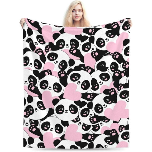 Pink Panda Blanket,Flannel Warm Cozy Panda Blankets Comfortable Soft Throw Blanket, for Couch Bed or Travel,Birthday Gifts for Girls Kids Adult 60"X50"