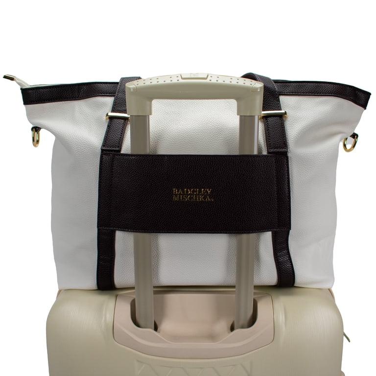 badgley mischka anna vegan leather tote weekender travel bag XL (White) Ropa, Zapatos y Accesorios and a trolley passthrough with a zippered pocket Badgley Mischka Anna Faux Leather