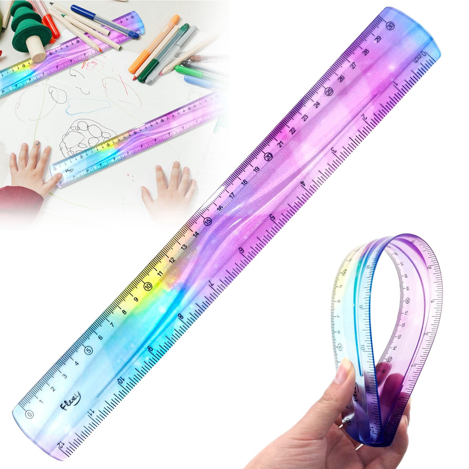 Miommo 12 Inch Flexible Ruler, Bendable Gradient Color Ruler with Inches and Centimeters, Soft PVC Ruler for Measuring Straight and Curved Surfaces, 1-Pack