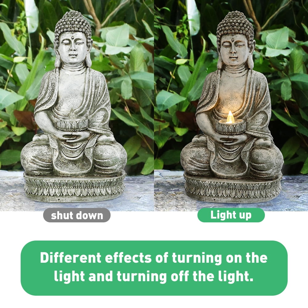 Buddha Solar Lights, Zen Buddha Solar LED Light, Outdoor Water Fountain LED Light Meditating for Yard Garden