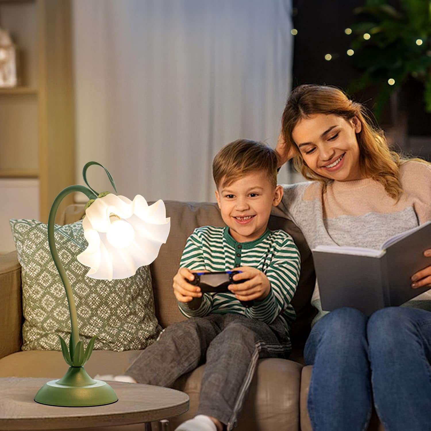 Flower Table Lamp, Cute LED Reading Bedside Night Light, 3 Color Modes Vintage Desk Lamp, Kawaii Aesthetic Decor for Dorm Bedroom Living Room