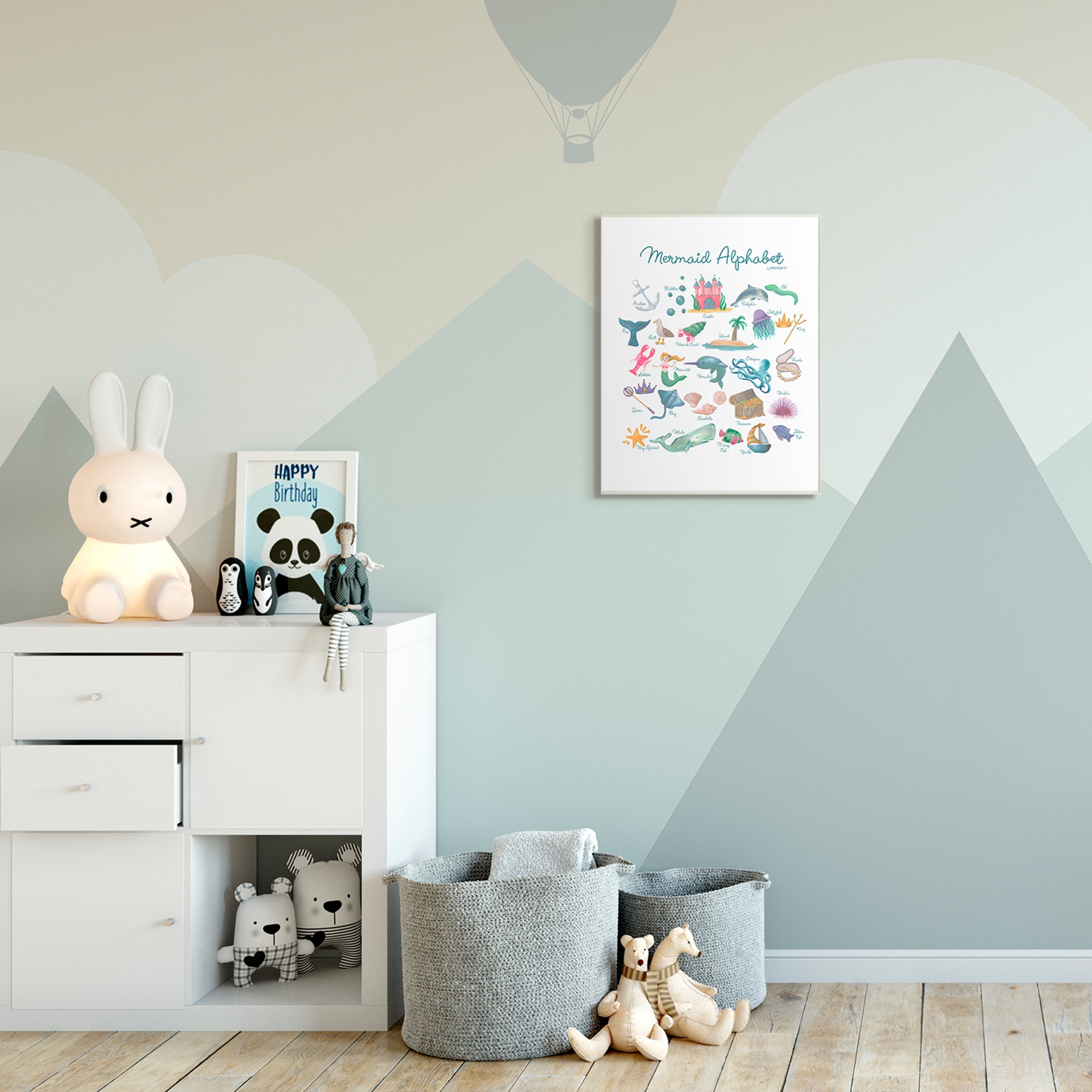 The Kids Room by Stupell Watercolor Mermaid Alphabet with Bubbles Sea Creatures and Anchor Canvas Wall Art