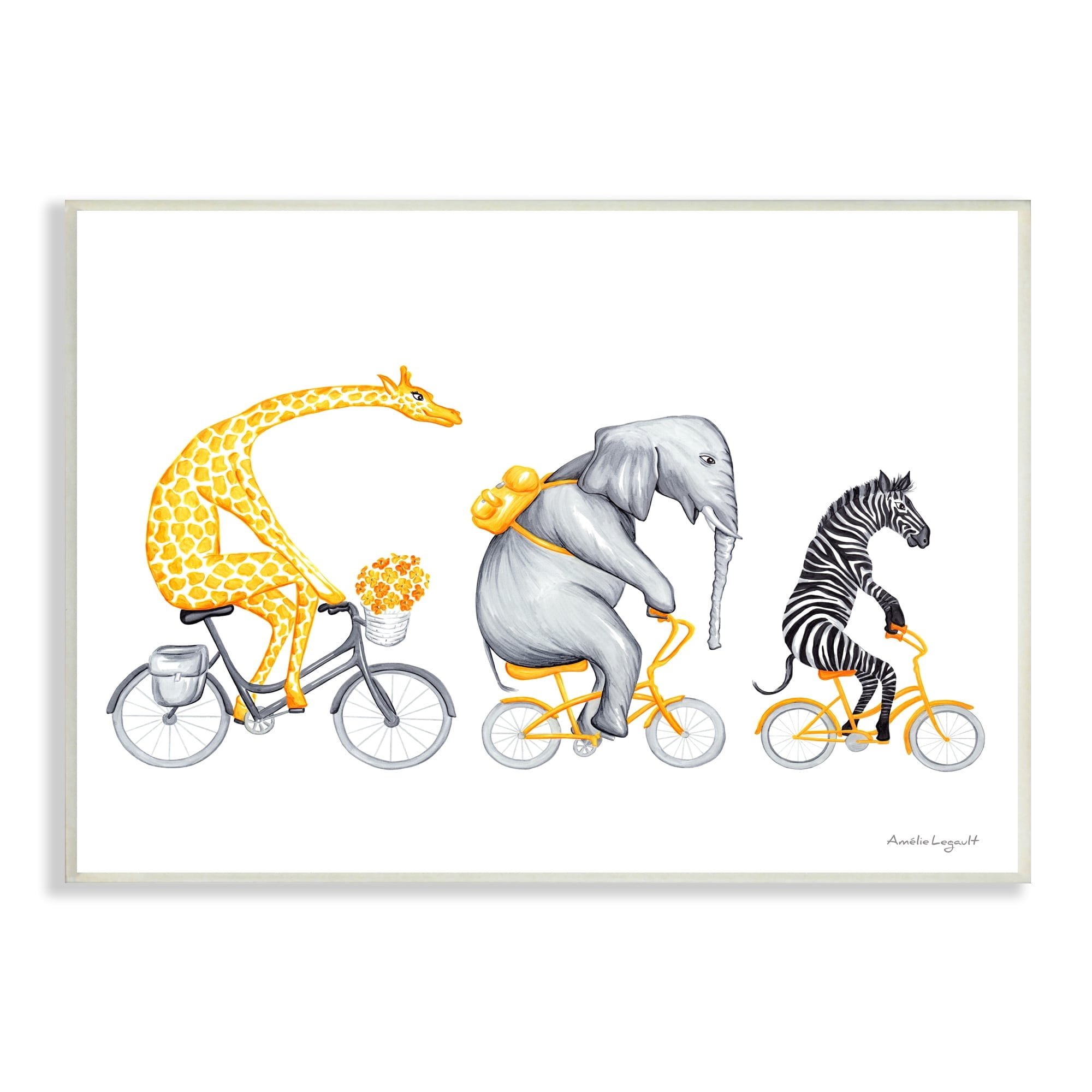 Stupell Industries Savanna Animals Riding Bikes Bicycles Yellow Accent Graphic Art Unframed Art Print Wall Art, Design by Amelie Legault