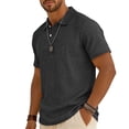 thumbnail image 2 of Yifymode Men's Linen Blend Short Sleeve Polo Shirt, Classic Fit Breathable Collared Casual Daily Top Black 2XL, 2 of 7