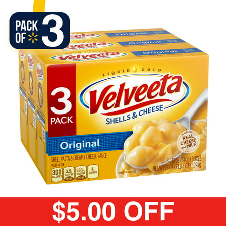 (3 Pack) Velveeta Original Shells & Cheese, 3 ct - 36.0 oz (Best Vegan Cheese For Mac And Cheese)