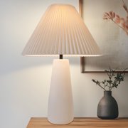 Gwen 25" Modern Tall LED Bedside, Table, Desk Lamp with Cream Pleated Fabric Shade and Heavy Weighted Base - Light Bulb Included