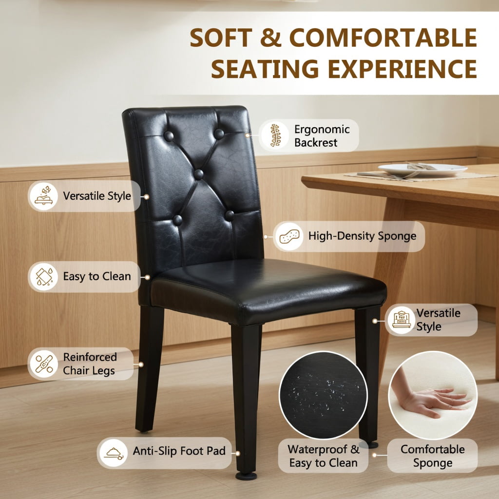 Hommoo 4-Pack PU Leather Dining Chairs with Ergonomic Buckle Backrest, 35-inch Height, Modern Minimalist Design for Dining Room, Hotel & Cafe, Black
