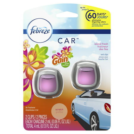 Febreze Car Air Freshener Vent Clips with Gain Scent, Island Fresh, 2 Count
