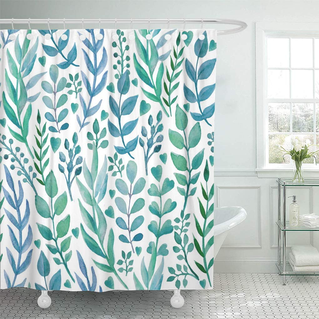 Download CYNLON Seamless Pattern Herbs Shades of Blue on White Background Bathroom Decor Bath Shower ...