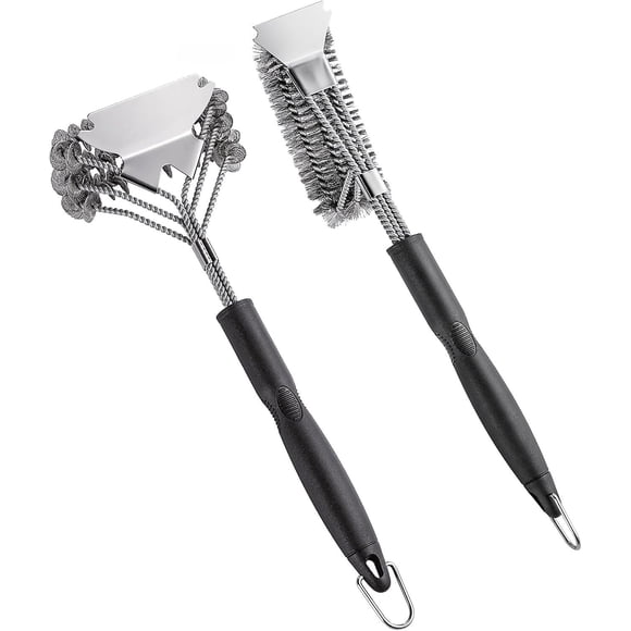 2 Pcs Brosse à Barbecue en Acier Inoxydable, Brosse à Barbecue, Grattoir à Grill, Brosse à Grill pour Extérieur, Brosse de Nettoyage de Grill, Ensemble d'Outils de Barbecue avec Grand Manche pour Extérieur_haute Qualité