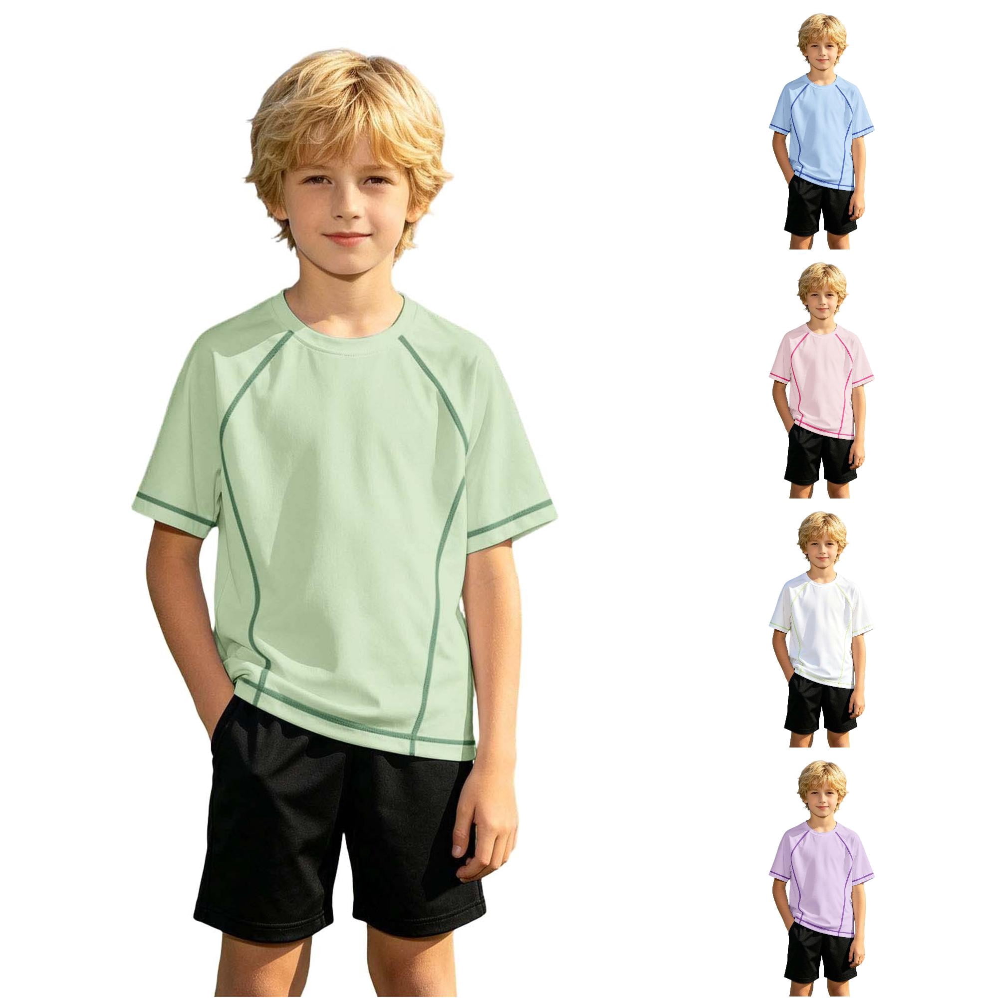 NinXxx Boys Ice Silk Short Sleeve Breathable Wicking Sport Yoga Top Green 15-16 Years