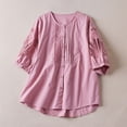thumbnail image 1 of Fiudx Ofertas Del Día Blusa de Lino con Botones y Cuello Redondo de Manga Corta para Mujer, Camisa Holgada Informal Calada de Color Sólido para Primavera y Verano, 1 of 7