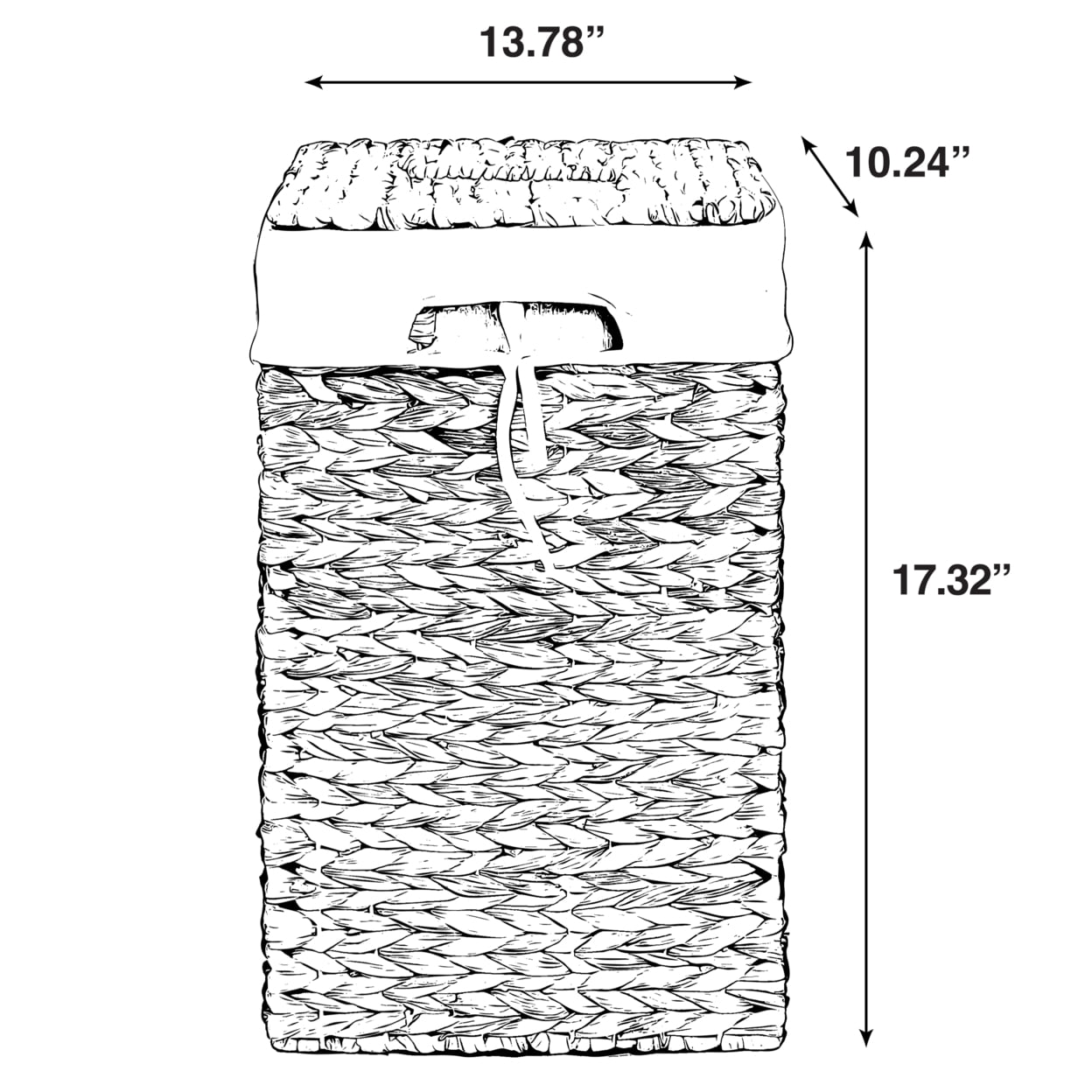 Handmade Rectangular Water Hyacinth Wicker Laundry Hamper with Lid Natural
