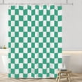 thumbnail image 4 of Aesthetic Checkerboard Grid Pattern Shower Curtain, White Emerald Green Modern Shower Curtain Sets Decoration 71x71 Inch with Hooks, 4 of 6