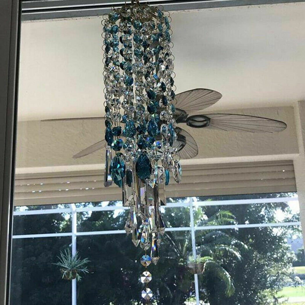 Mduoduo Blue Crystal Wind Chimes Chandelier Wind Chimes with S Hooks Home Garden Patio Lawn Hanging Decoration Ornament