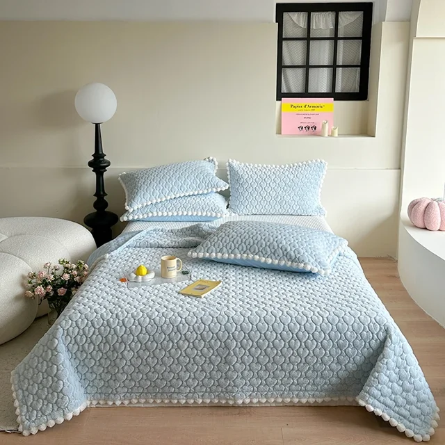Colcha de piel sintética en la cama, funda de algodón, cubierta de colchón de felpa, colchas acolchadas, juego de sábanas y Manta de cama