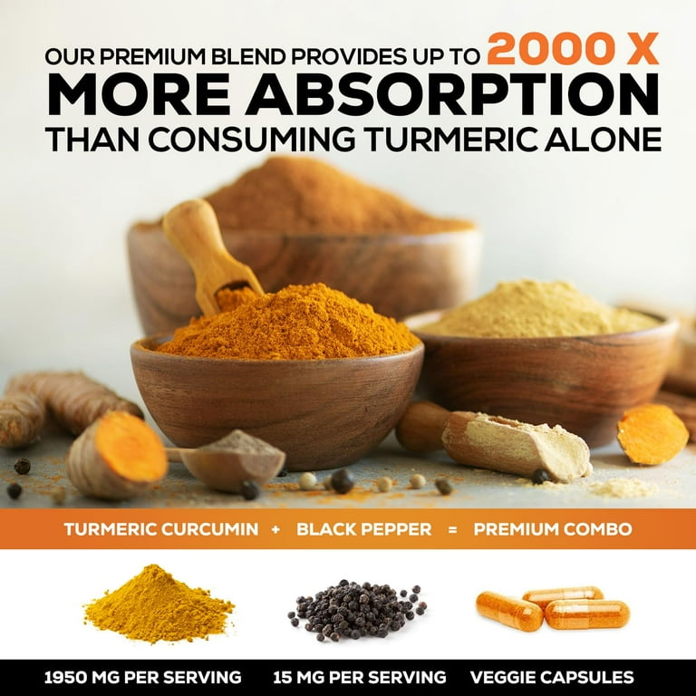 Turmeric Curcumin 1950mg with BioPerine, Vegan Non-GMO Joint