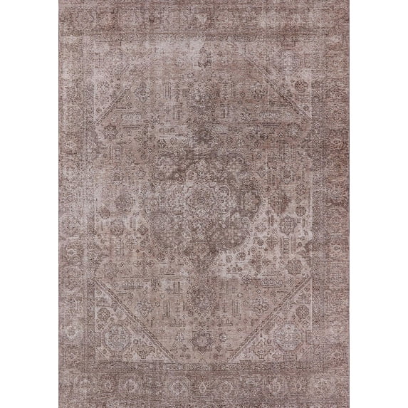 Ahgly Company Indoor Rectangle Mid-Century Modern Khaki Rose Pink Oriental Area Rugs, 5' x 8'