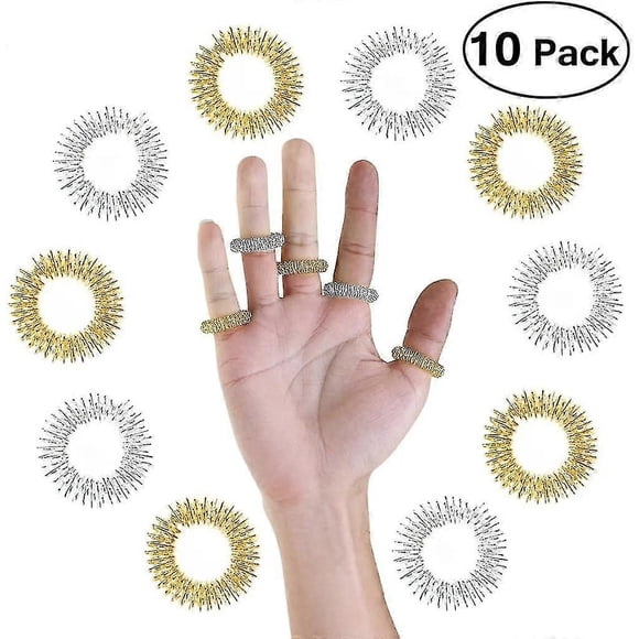 Massage Ring, 10 Pieces Acupressure Rings Chinese Medicine Finger Massage Ring(5 Silver + 5 Golden)