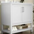 thumbnail image 3 of Flash Furniture 36 Inch Bathroom Vanity with Sink Combo, Storage Cabinet with Soft Close Doors and Open Shelf, Carrara Marble Finish Countertop, White/White, 3 of 12
