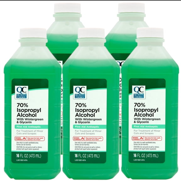 Quality Choice 70% Isopropyl Alcohol First Aid Antiseptic with Wintergreen & Glycerin, 16 FL OZ - 5 Pack