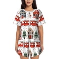 thumbnail image 1 of Fotbe Christmas Houses Conjunto de Pijama Estampado para Mujer, 2 Piezas, Ropa de Dormir con Camiseta de Manga Corta y Shorts Suaves-Medium, 1 of 6