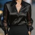 thumbnail image 2 of MORTTIC Women's Elegant Satin Blouse - Classic Lapel Collar Sheer Long Sleeves Button-Down Shirt for Office Black，S, 2 of 4