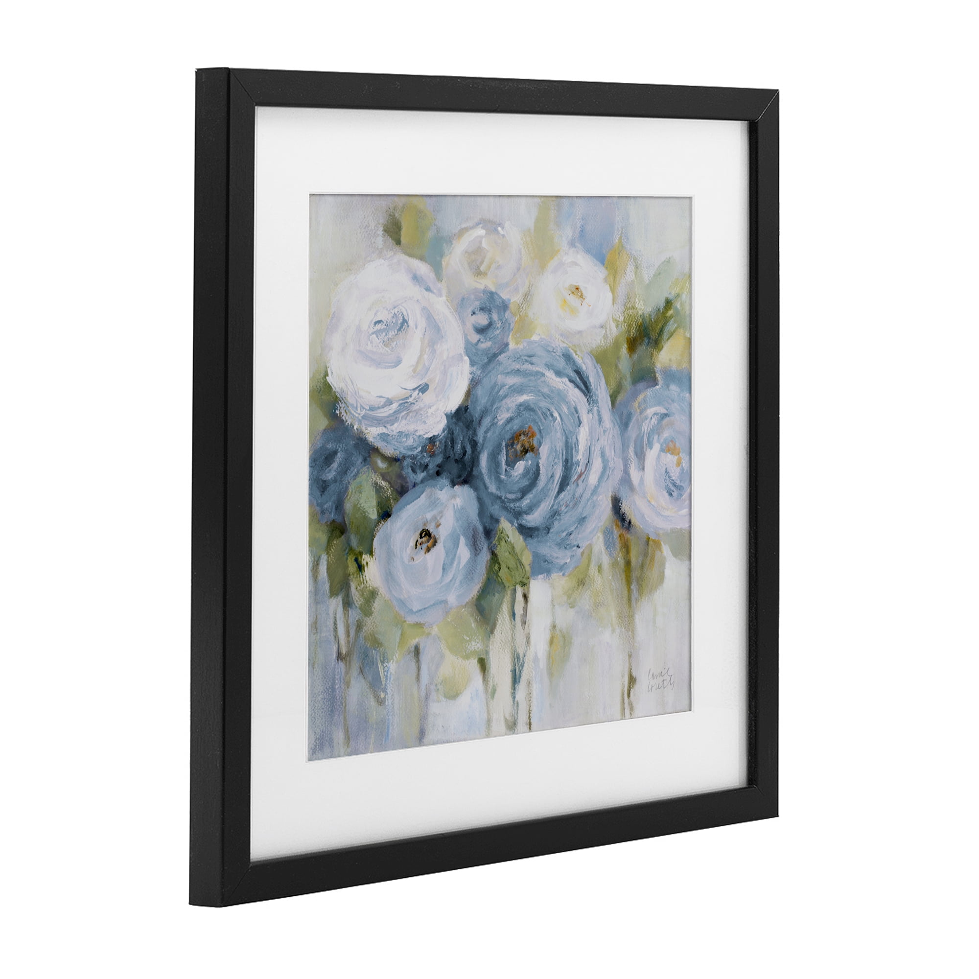 Stupell Industries Softly Blooming In Blues Black Framed Print Under Glass, design by Lanie Loreth