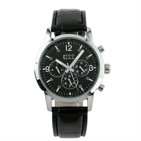 - ESS Automatic Mens Wrist Watch Six Hands Self-winding Silver Case Black Dial