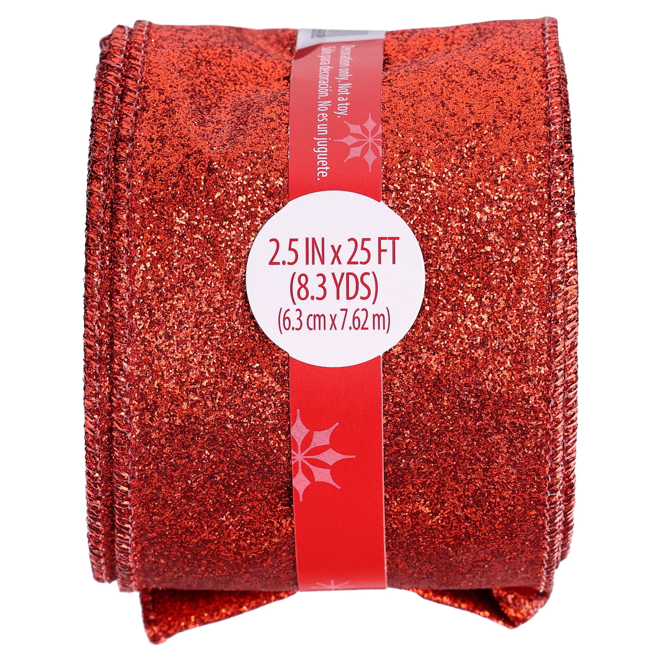 Red Glitter Christmas Ribbon, 2.5" x 25', by Holiday Time