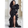 thumbnail image 2 of Women's Black Ruched and High Slit Maxi Length Evening Gown with One Shoulder for Wedding Guest, Prom and Evening Party, 2 of 2