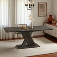 thumbnail image 2 of GZXS 55.12"-70.87"L Farmhouse Style Expandable Dining Table, Rectangle Dining Room Table with Self-Storing Leaf, X-Shaped Wooden Base, Seats 4-8, for Kitchen or Dining Room (Dark Marble), 2 of 10