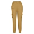 thumbnail image 6 of Women's Casual High Waist Solid Straight Leg Cargo Pants Multi Pocket Camouflage Outdoor Stretchy Capris Pants Yellow,M, 6 of 7