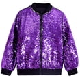 thumbnail image 2 of OGLCCG Girls Sequin Jacket Sparkly Glitter Bomber Jacket Kids Fashion Zipper Bright Colors Coat Long Sleeve Jackets,Size 4,Purple, 2 of 6