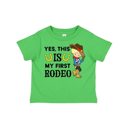 

Inktastic Yes This is My First Rodeo- Cowboy in Hat and Boots Gift Toddler Boy Girl T-Shirt