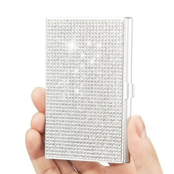 Rhinestones Business Card Case Metal Name Card Case Business Card Organizers Pocket Card Case Wallet for Men Women