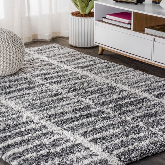 JONATHAN Y MALIBU SHAG 8 x 10 Area Rug, Ankara Vintage Medallion - Ivory/Gray, MBS101A-8