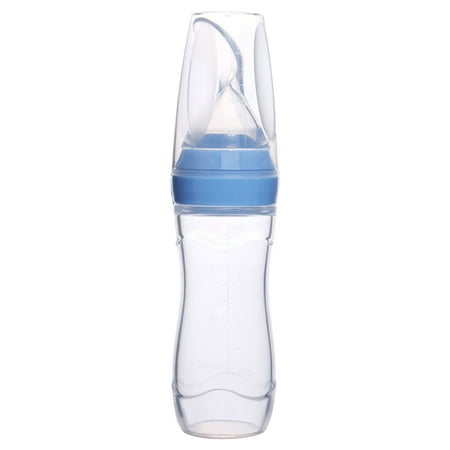 Oimcto Silicone Squeeze-Type Feeding Spoon Tableware D Blue 1Pc Silicone Baby Food Bottle Spoon Feeder for Baby Toddler Infant Cereal Food Supplement 120Ml