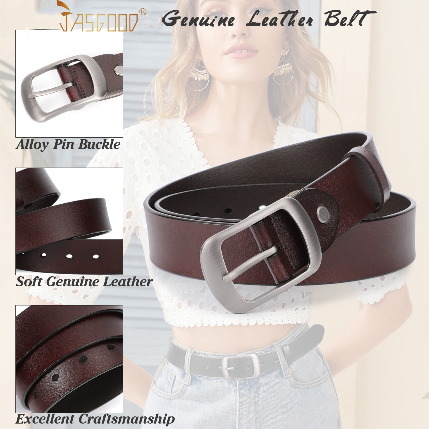 JASGOOD Women's Premium Quality Leather Belt, Dark Brown JASGOOD Women's Premium Quality Leather Belt, Dark Brown