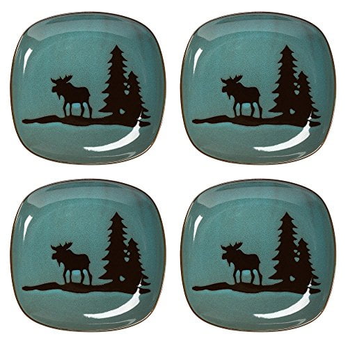 Nature S Home Lodge Moose Squared Stoneware Dinner Plates Set Of 4 Teal Walmart Com Walmart Com
