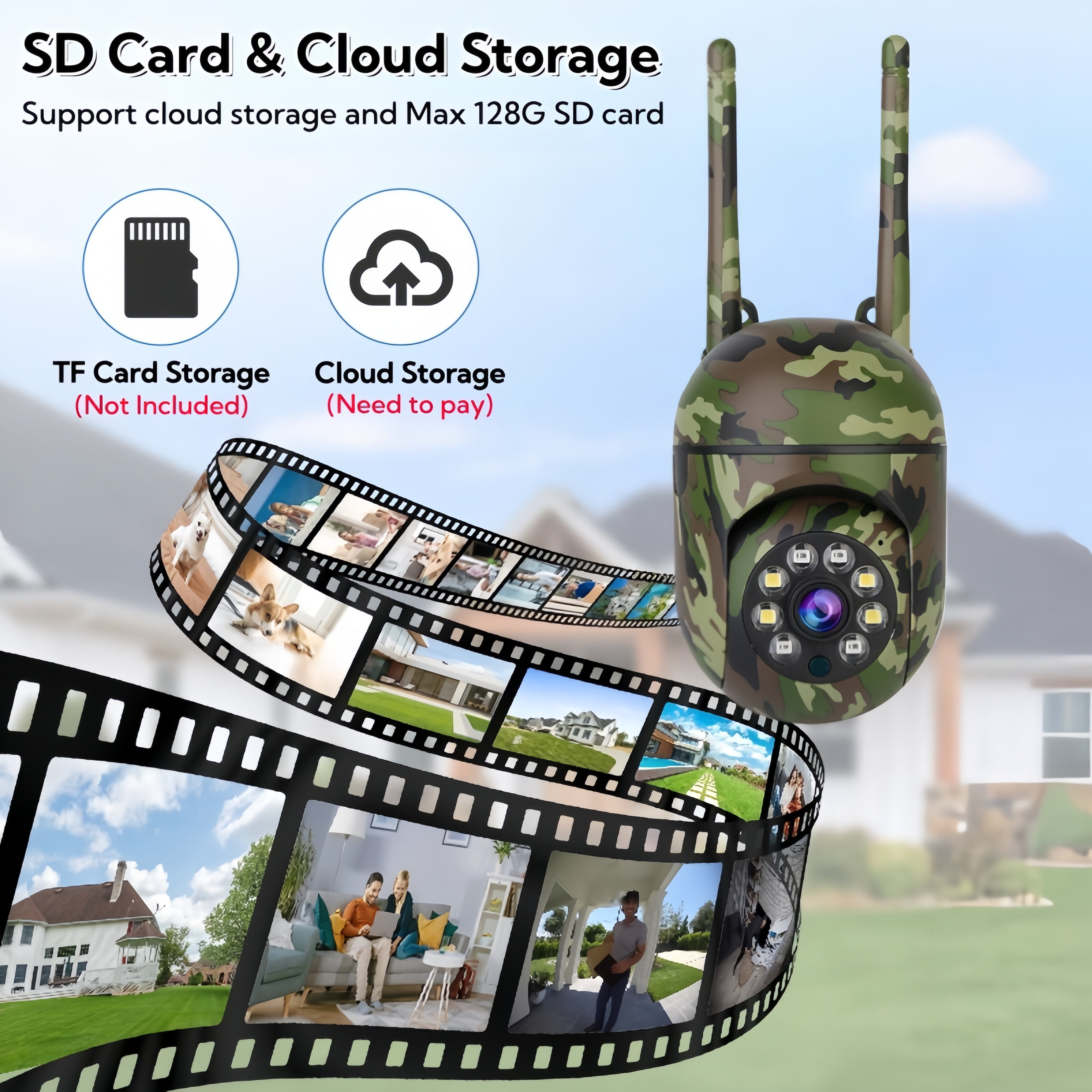 Outdoor Camouflage PTZ Security Camera, 1080P Full-Color Night Vision, Dual Antenna 2.4G WiFi, Motion Detection, Two-Way Audio, Waterproof Surveillance Camera.