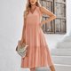 thumbnail image 2 of Vestido sin mangas con cuello en V para mujer, vestido elegante holgado de Color puro con cordón y volantes, vestido escalonado, 2 of 6